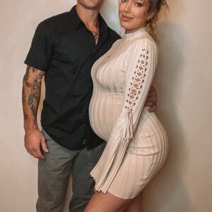 Fashion Nova Cream Ribbed Knit Dress